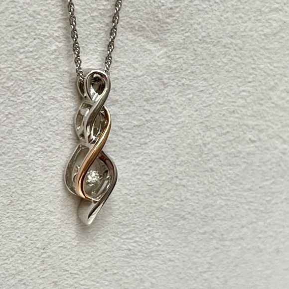 NWOT Genuine Floating Diamond, 10k Rose Gold & Sterling Silver Necklace - Picture 12 of 15